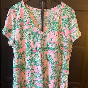 Lilly Pulitzer Pink and Green Tropical Short Sleeve Tee